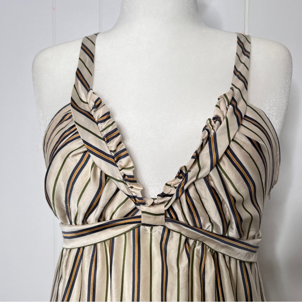 BCBGMaxAzria Cream and Brown Striped Silk Camisole - Picture 2 of 12